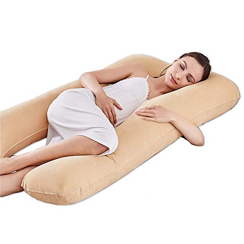 MJMH Updated Large Inflatable Pillow Flocked Fabric Pregnancy Pillow Maternity Pillow Nursing Pillow Sleeping Pillow Body Pillow Travel Pillow Home Use and outdoor Use 55 inch US Stock (Light Tan)