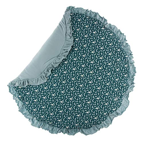 KicKee Pants Printed Ruffle Fluffle Padded Playmat, Round Fabric Baby Play Mat for Tummy Time to Crawling, Cozy Soft Made from Viscose from Bamboo (Jade Running Buffalo Clover - One Size)