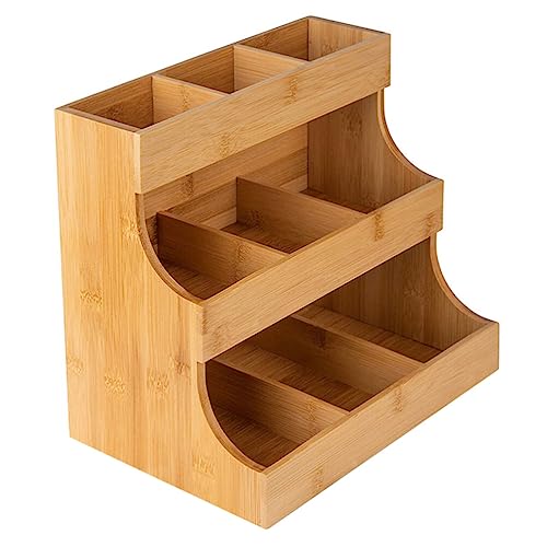 Luxshiny Vertical Tea Bag Organizer, Wooden Tea Bag Holder 9 Compartments 3-tier Wooden Tea Box Tea Chests Coffee Condiment Holder for Home Office Cafe Cabinet Countertop