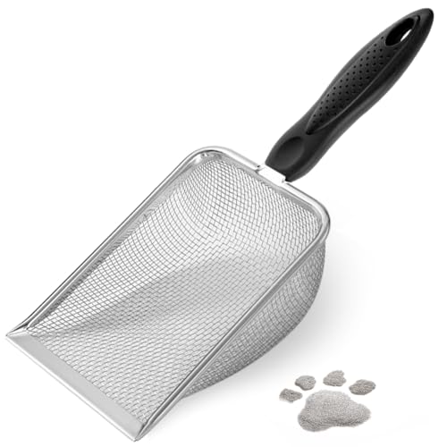 UMUACCAN Cat Litter Scoop,Sturdy Litter Cleaner Corner Shovel,Stainless Steel Mesh Litter Shovel,Easy to Clean Reptile Terrarium Sand Waste,Beach Shovel(Black)