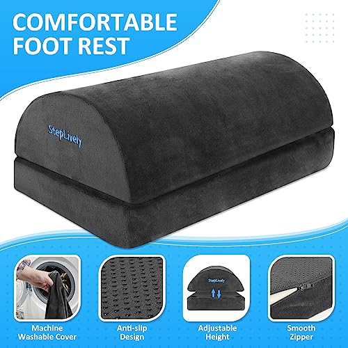 StepLively Foot Rest for Under Desk at Work, Comfortable Foot Stool with 2 Adjustable Heights, Footrest with Washable Cover, for Back & Hip Pain Relief, Suitable for Office, Home, Car, Grey, X-Large