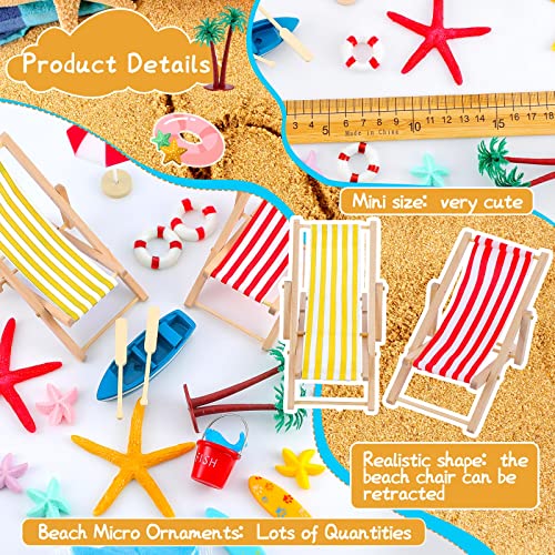 Minatee 25 Pcs Beach Miniature Dollhouse Decoration, Umbrella Palm Chair Miniature Toys Garden Dollhouse Outdoor Accessories Beach Decorations for DIY Garden Plant Pool(Red, Yellow)