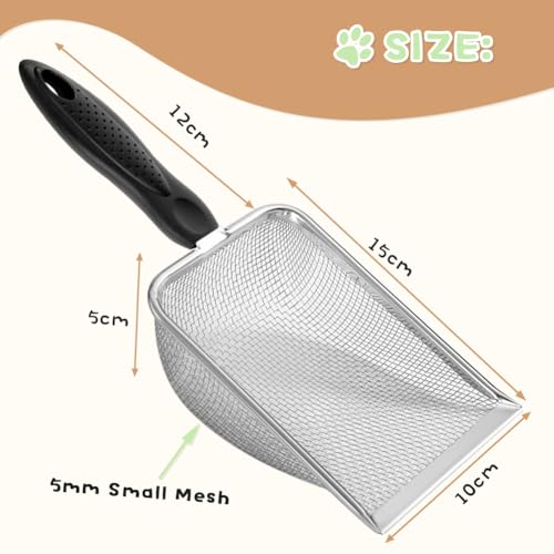 UMUACCAN Cat Litter Scoop,Sturdy Litter Cleaner Corner Shovel,Stainless Steel Mesh Litter Shovel,Easy to Clean Reptile Terrarium Sand Waste,Beach Shovel(Black)
