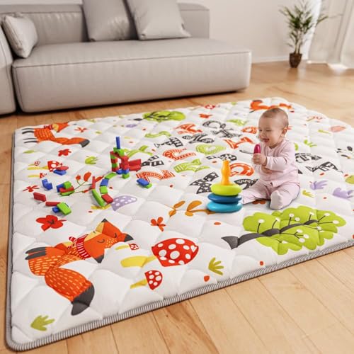 ieBabay Baby Play Mat 71″ X 59″ Playpen Mat Upgraded Thicken Baby Floor Play Mat Non-Slip Cushioned Crawling Mat Waterproof Activity Playmats for Babies Toddlers Infants (71X59, Letter Fox)