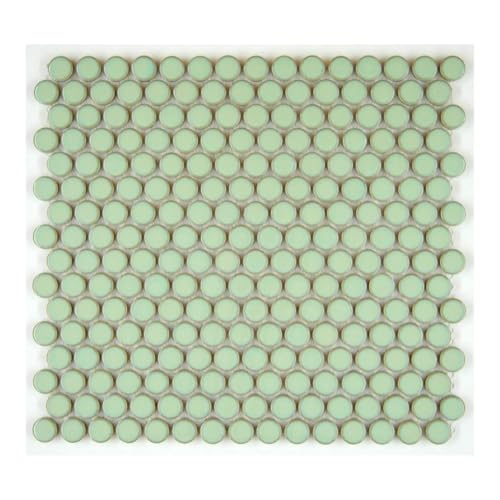 Tenedos Penny Round Vintage Light Green Glossy Porcelain Mosaic Tile – 1 Sheet for Bathroom Floor/Wall, Kitchen Backsplash, Pool and Accent Areas