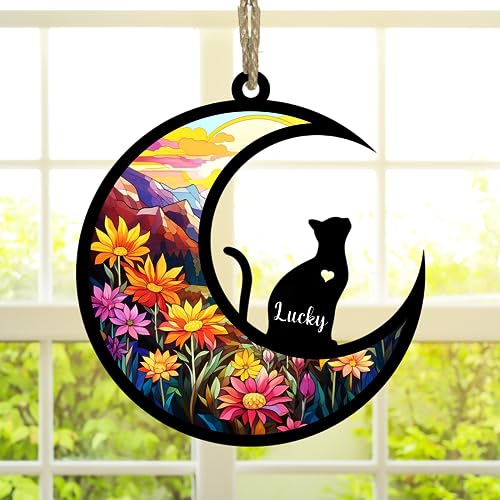NAZENTI Personalized Cat Memorial Suncatcher, Custom Pet Memorial Suncatcher, Loss of Pet Sympathy Gift, Pet Loss Gifts, Acrylic Windows Hangings Handmade Cat Decor, for Cat Lovers