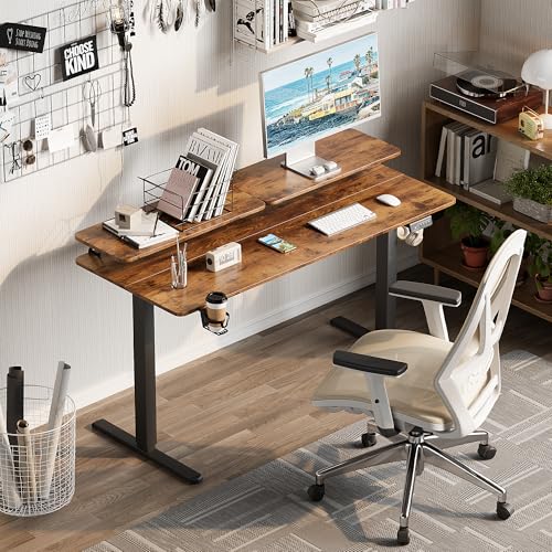 Furmax Electric Standing Desk with Monitor and Laptop Workstation