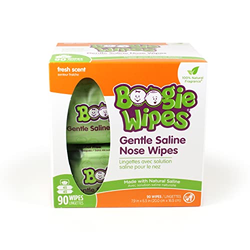 Boogie Wipes, Saline Wipes for Baby & Kids, Nose Booger Wipes for Allergy Relief, Face, Hand & Body, Made with Vitamin E, Aloe and Natural Saline, Fresh Scent
