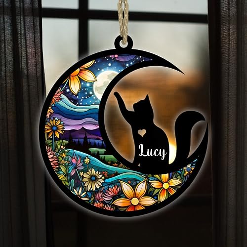 NAZENTI Personalized Cat Memorial Suncatcher, Custom Pet Memorial Suncatcher, Loss of Pet Sympathy Gift, Pet Loss Gifts, Acrylic Windows Hangings Handmade Cat Decor, for Cat Lovers