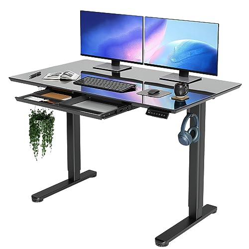 INNOVAR Glass Standing Desk with Drawers