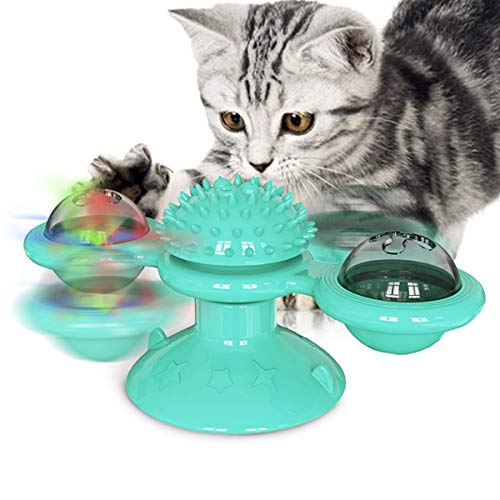 Buyter Spinning Windmill Flashing Cat Toy Brush Massage Scratching with Suction Cup
