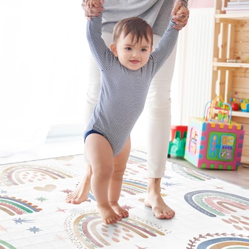 Duckbe Rainbow Baby Play Mat Crawling Mat for Toddler Kids Boys Girls, Foldable Padded Cushy Infant Rug for Floor Tummy Time Play Area Nursery Decor (47