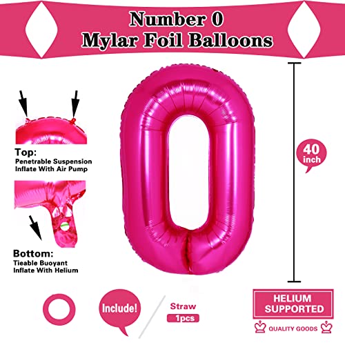 Giant 40 Inch Hot Pink Number 0 Balloon Jumbo Digit 0 Mylar Foil Helium Pink 0 Balloons for kids Birthday Party Decors Supplies Celebration Graduations Anniversary Baby Shower Photo Shoot