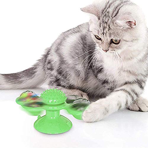 Buyter Spinning Windmill Flashing Cat Toy Brush Massage Scratching with Suction Cup