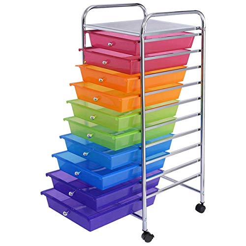 MAT EXPERT 10 Drawer Rolling Storage Cart, Multipurpose Utility Cart w/Plastic Drawers & Universal Casters