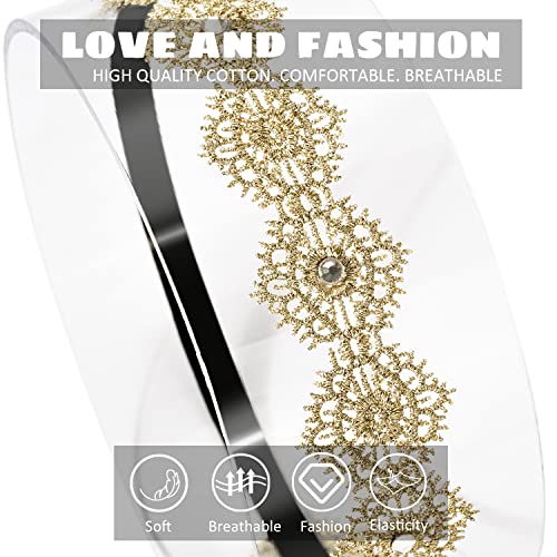 DANMY Baby Girl Super Elastic Headband,Cotton Lace Toddler Hair Band,Infant Soft Turban Hair Accessories Set (gold 1pcs)