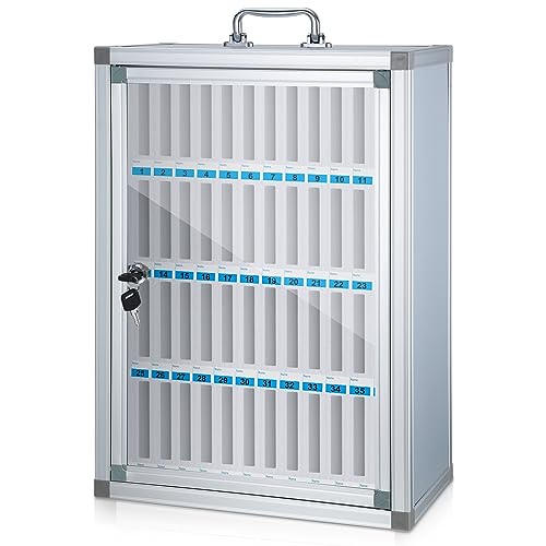 Amylove 48 Slots Cell Phone Locker Cabinet Aluminum Alloy Pocket Chart Storage Locker Box Cabinet Wall-Mounted Cell Phones Storage Box with Handle for Office Classroom Gym (White)