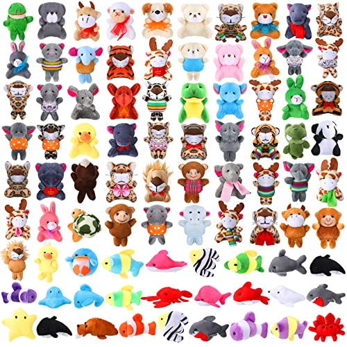 Zhanmai 100 Pcs Mini Plush Stuffed Animal Bulk Small Animal Toys Keychain Party Favors Easter Egg Stuff for Kids Birthday Valentine Carnival Classroom Prizes Gift Goodie Bag Filler(Ocean Style)