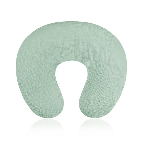 Jundetye Baby Nursing Pillow Cover, Removeable Breastfeeding Pillow Slipcover, Muslin Nursing Case for Newborn Boys Girls, Soft Fabric Fits Snug On Infant, Washable & Breathable, Green (Cover Only)