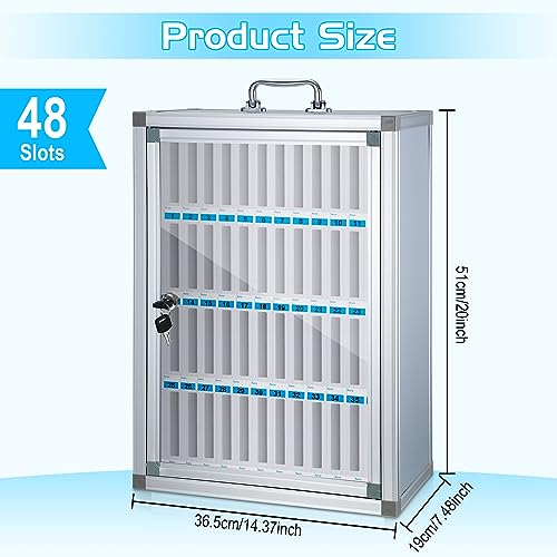 Amylove 48 Slots Cell Phone Locker Cabinet Aluminum Alloy Pocket Chart Storage Locker Box Cabinet Wall-Mounted Cell Phones Storage Box with Handle for Office Classroom Gym (White)