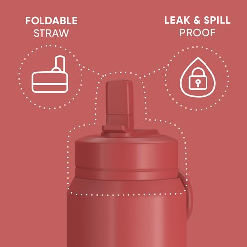 Hydrapeak 26oz Sport Insulated Water Bottle with Straw or Chug Lid, Leak & Spill Proof, Keeps Drinks Cold for 24 Hours, Hot for 12 Hours, Premium Stainless Steel Water Bottles (26oz, Faded Red)