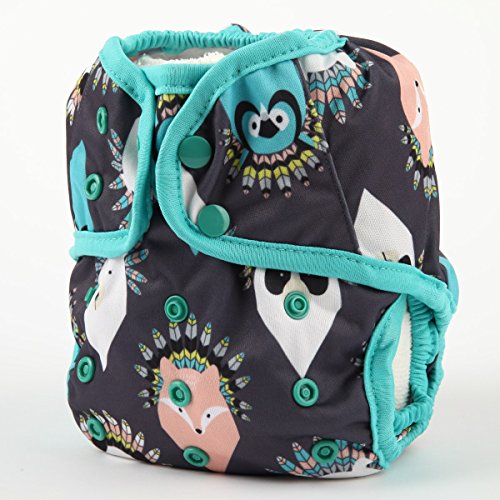 One Size Cloth Diaper Cover Snap with Double Gusset (Feather Animal)