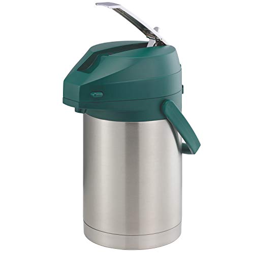 Service Ideas CTAL22GRN Airpot Coffee Dispenser with Lever, Insulated Stainless Steel, Large Hot Beverage Dispenser, NSF