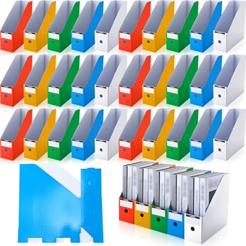 50 Pcs Cardboard Magazine Holder Magazine File Holder Magazine Storage Box Document Magazine File Organizer with 50 Pcs Labels for School Office Home Supplies (Multicolor)