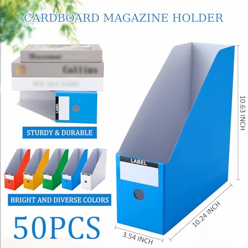 50 Pcs Cardboard Magazine Holder Magazine File Holder Magazine Storage Box Document Magazine File Organizer with 50 Pcs Labels for School Office Home Supplies (Multicolor)