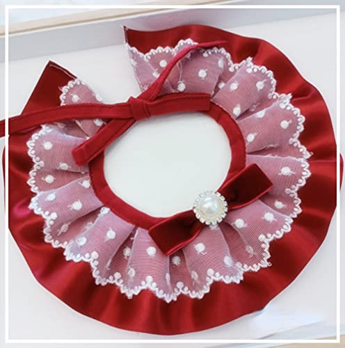 Aspen Global Aspen Global Dog Cat Adjustable Necklace Neck Strap, Retro Lace Bib Collar with Glossy Ribbon for Kitten Puppy Pet Costume Supplies (L,Wine Red)