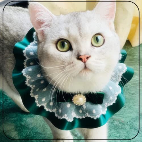 Aspen Global Aspen Global Dog Cat Adjustable Necklace Neck Strap, Retro Lace Bib Collar with Glossy Ribbon for Kitten Puppy Pet Costume Supplies (L,Wine Red)