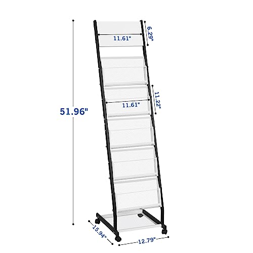 XIDIHF Floor Standing Magazine Holder with 5 Pockets, Journals, Brochure & Literature Display Holder for Trade Shows, Exhibitions, Office, and Shopping Malls, Black