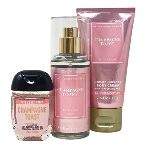 Bath and Body Champagne Toast Let's Toast To You Mini Gift Set Bag - Fragrance Mist - Body Cream and a Hand Gel Arranged Inside a Festive Gift Bag