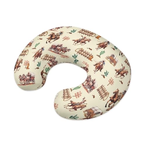 Tongluoye Western Cowboy Horse Nursing Pillow Cover for Boy Girl Breastfeeding Pillow Slipcovers Stretchable Newborn U-Shaped Breastfeeding Pillowcase Cushion Covers