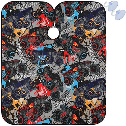 visesunny Monster Truck Car Pattern Barber Cape Anti-Static Hair Cutting Cape with Snap Closure Professional Salon Polyester Cape Barber Water-Resistant Hairdressing Cape Adjustable Snap for Hairstyli