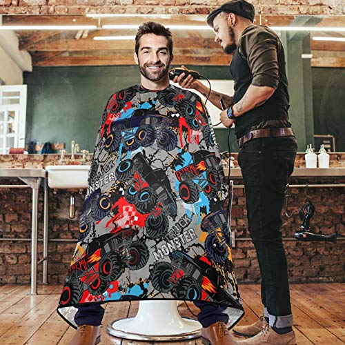 visesunny Monster Truck Car Pattern Barber Cape Anti-Static Hair Cutting Cape with Snap Closure Professional Salon Polyester Cape Barber Water-Resistant Hairdressing Cape Adjustable Snap for Hairstyli