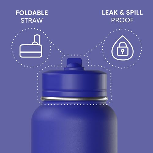 Hydrapeak 32oz Sport Insulated Water Bottle with Straw or Chug Lid, Leak & Spill Proof, Keeps Drinks Cold for 24 Hours, Hot for 12 Hours, Premium Stainless Steel Water Bottles (32oz, Saphire Blue)
