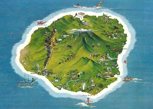 1968 Map of The Island of Kauai | 1000 Piece Adult Jigsaw Puzzle | Birthday Present Gifts | Family Entertainment | Hand Made