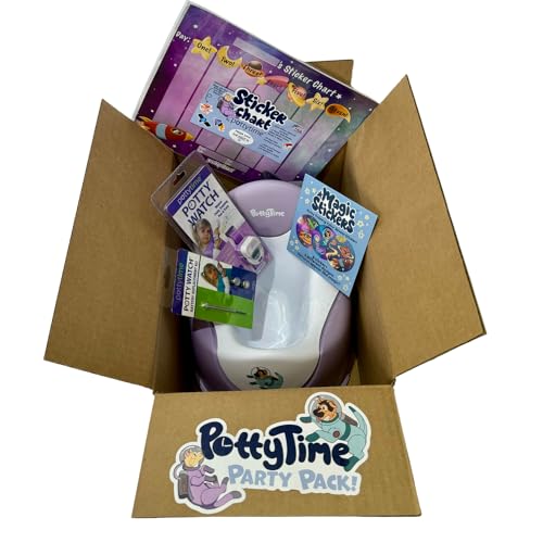 Potty Time Party Pack - Includes Potty Watch, Potty Training Seat, Easy to Peel Magic Color Reveal Stickers Reward Chart & Replacement Battery for Kids - (Space/Purple)
