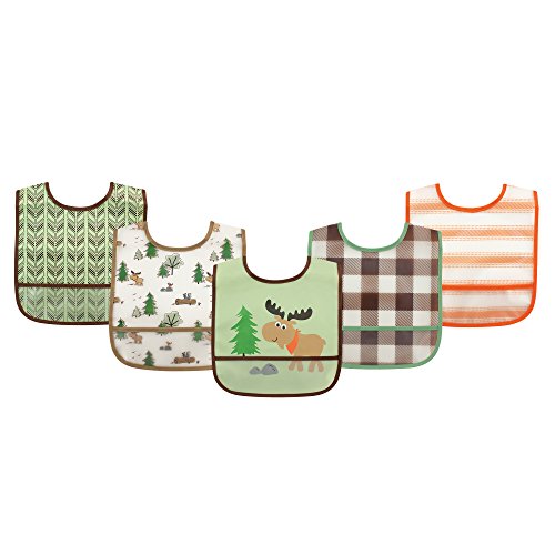 Luvable Friends Unisex Baby Waterproof PEVA Bibs, Moose, One Size