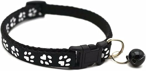 Black Cat Collars with Bells Paw Print Design Pet Collars Safe Quick Release Cat Collar Adjustable Cute Kitten Collar for Cats or Small Dogs Pet Gifts,Accessories,Supplies