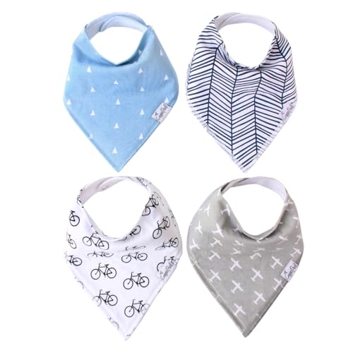 Copper Pearl 4 Pack Soft Cotton Baby Bibs for Drooling and Teething, Absorbent Drool Bibs for Baby Boy, Adjustable to Fit Newborns to Toddlers, Tons of Styles (Cruise Set)