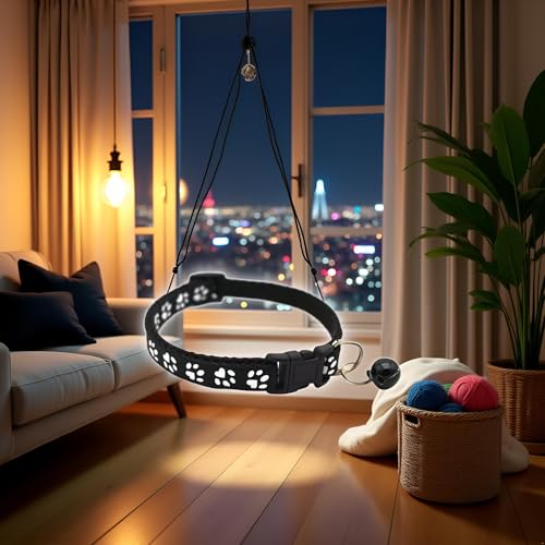 Black Cat Collars with Bells Paw Print Design Pet Collars Safe Quick Release Cat Collar Adjustable Cute Kitten Collar for Cats or Small Dogs Pet Gifts,Accessories,Supplies