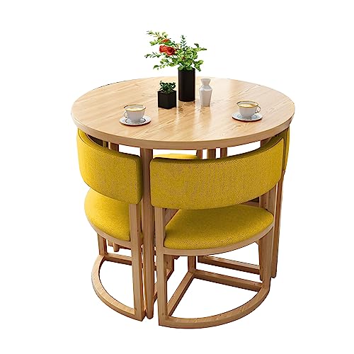 Kitchen Table and Chairs for 4,Round Dining Room Table Set for 4,Small Conference Negotiation 1 Table and 4 Chairs,Coffee Tables,Diameter 80CM,with Backrest,for Office Reception,Lounge ( Color : FABRI