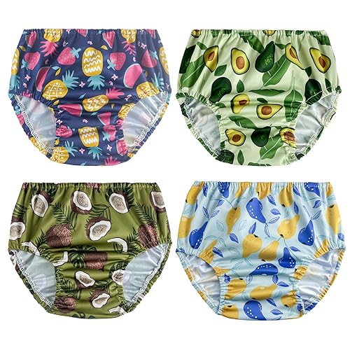 SMULPOOTI Reusable Plastic Underwear Covers for Potty Training Cute Rubber Pants for Toddlers Rubber Training Pants for Toddlers Swim Diaper Covers for Toddlers 4 Packs Boys 3T