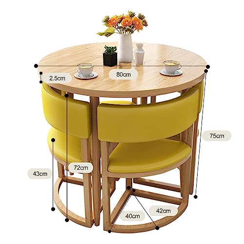 Kitchen Table and Chairs for 4,Round Dining Room Table Set for 4,Small Conference Negotiation 1 Table and 4 Chairs,Coffee Tables,Diameter 80CM,with Backrest,for Office Reception,Lounge ( Color : FABRI