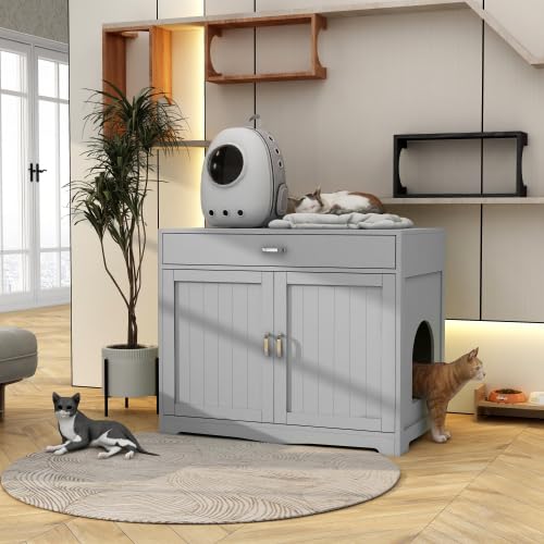 Litter Box Enclosure, Cat Litter Box Furniture with Hidden Plug