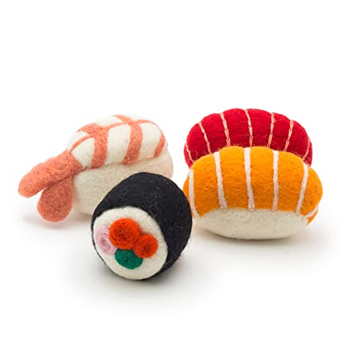 Glaciart One Wool Sushi Cat Toy Set with Catnip | Cute Cat Toy for Interaction & Boredom Relief, Encourages to Exercise, Explore & Play | Filled w/Organic Catnip to Help Sooth or Reduce Anxiety