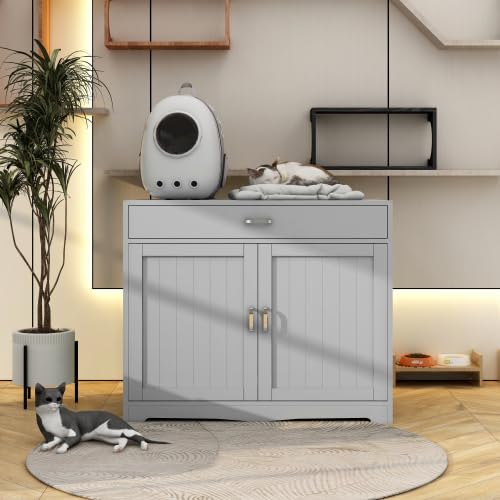 Litter Box Enclosure, Cat Litter Box Furniture with Hidden Plug