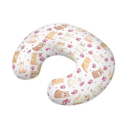 Goronwyfloyd Multi Cartoon Cat and Paw Breastfeeding Pillow Slipcover for Baby Newborn U-Shaped Breastfeeding Pillowcase Cushion Cover Easy to Use and Dustptoof